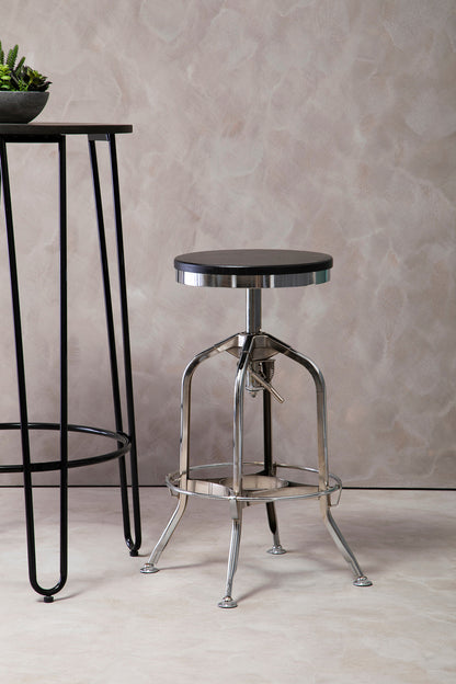 Cannes Chrome Ash Wood Adjustable Bar Stool