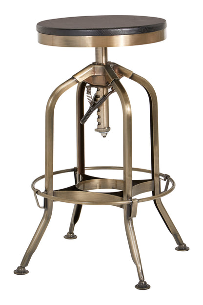 Cannes Brass Ash Wood Adjustable Bar Stool | Bali & Blue