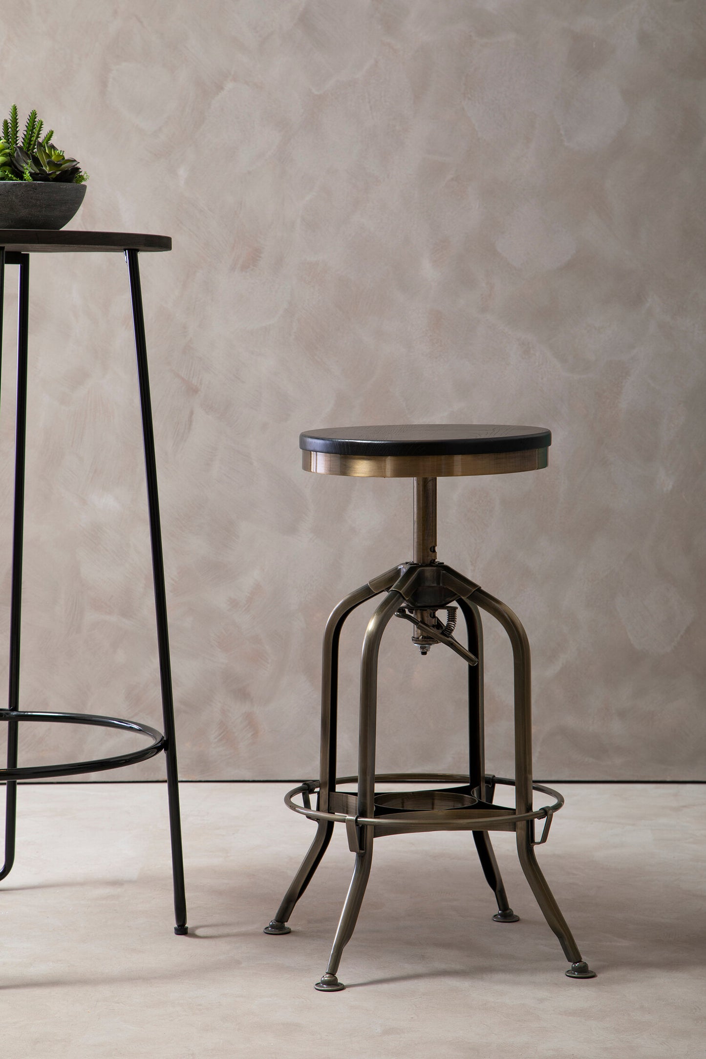 Cannes Brass Ash Wood Adjustable Bar Stool
