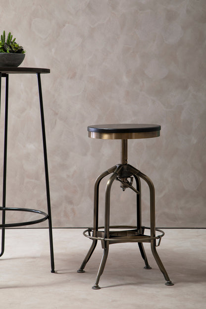 Cannes Brass Ash Wood Adjustable Bar Stool