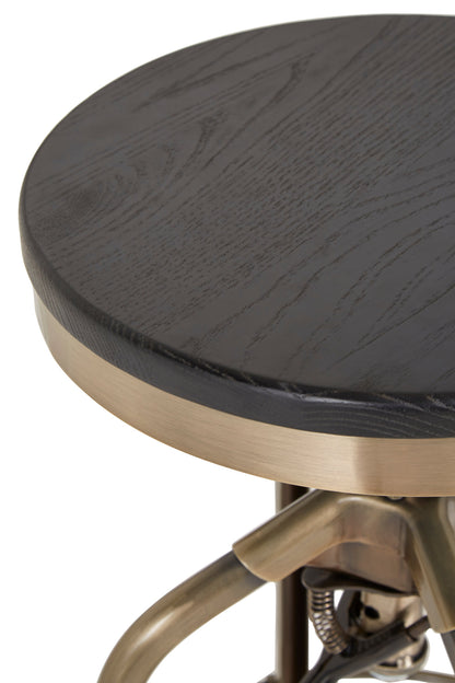 Cannes Brass Ash Wood Adjustable Bar Stool