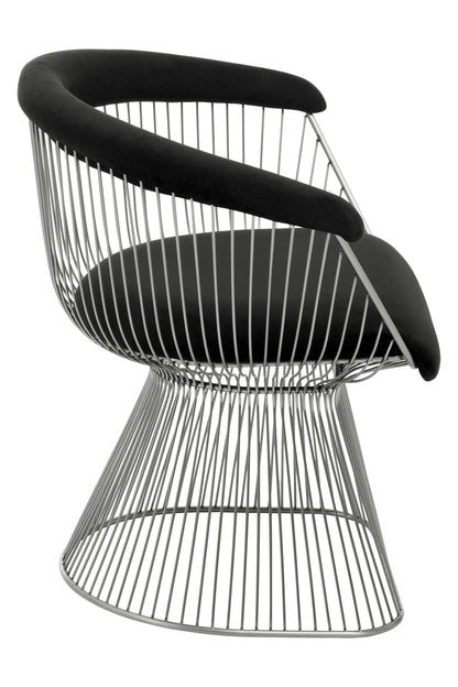 St Tropez Black Velvet And Brushed Silver Accent Chair