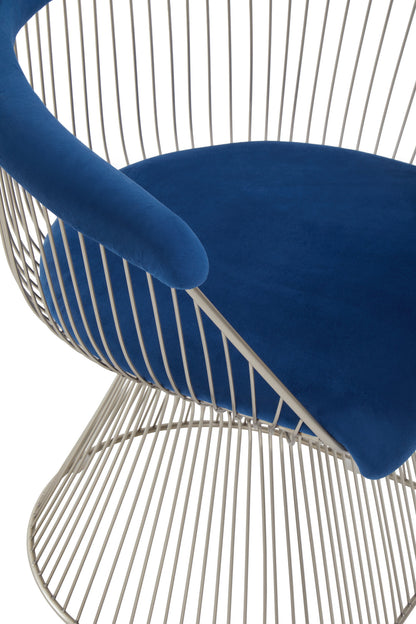 St Tropez Navy Blue Velvet And Brushed Silver Accent Chair