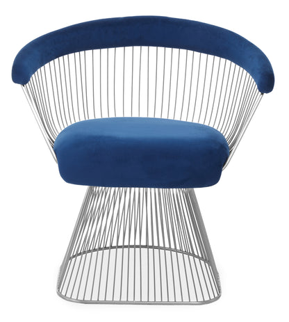 St Tropez Navy Blue Velvet And Brushed Silver Accent Chair