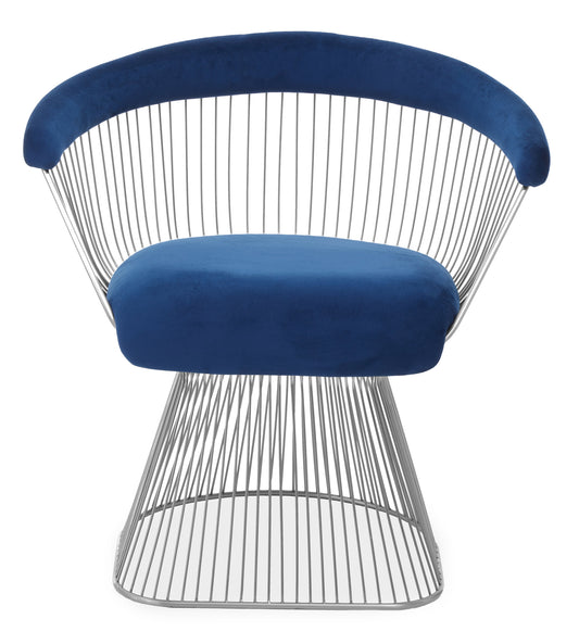 St Tropez Navy Blue Velvet And Brushed Silver Accent Chair