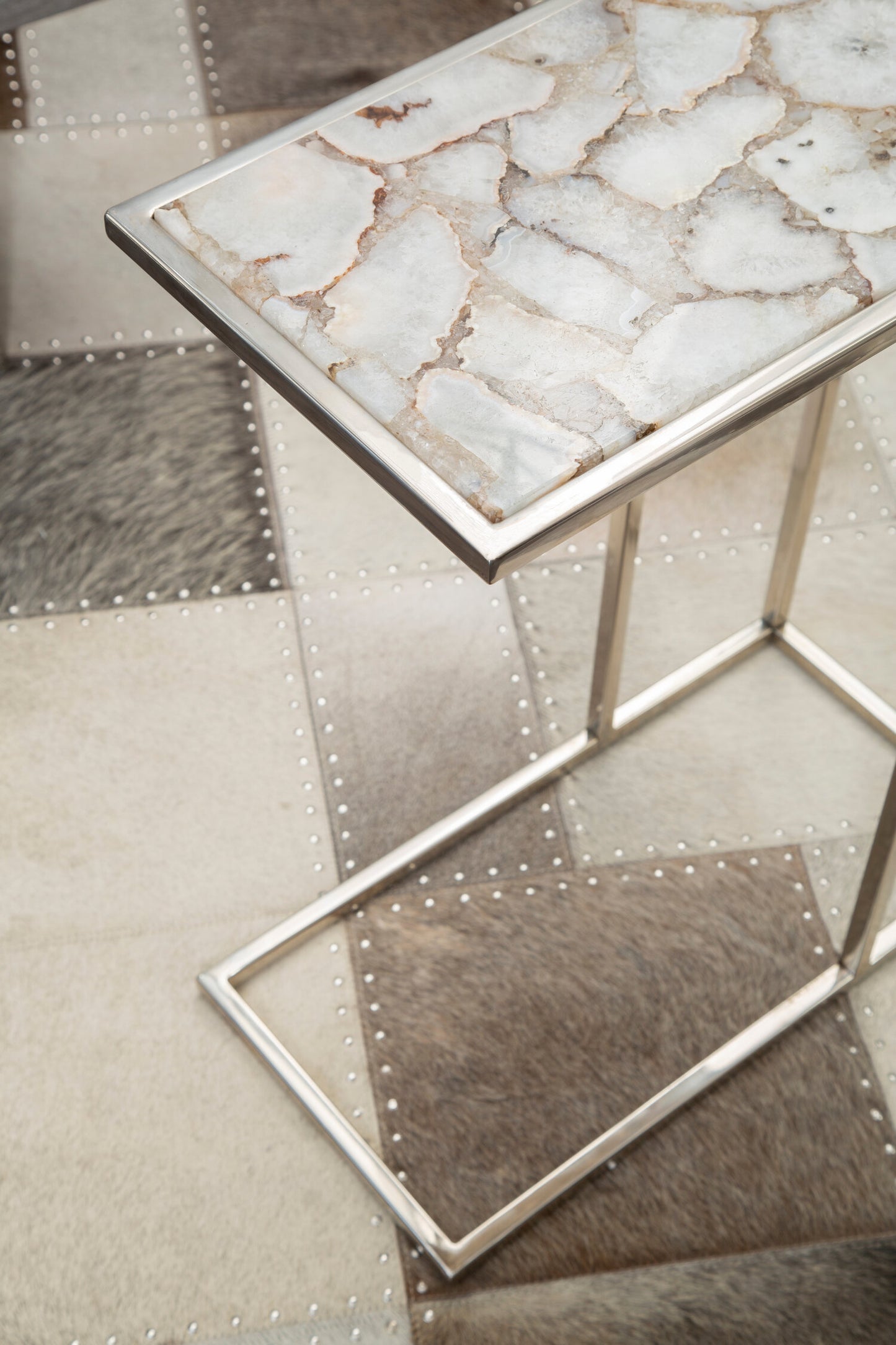 Helena Luxe White Agate and Silver Side Table