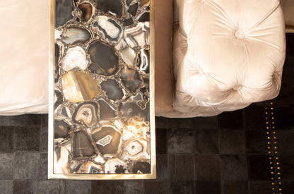 Helena Industrial Black Agate and Gold Side Table