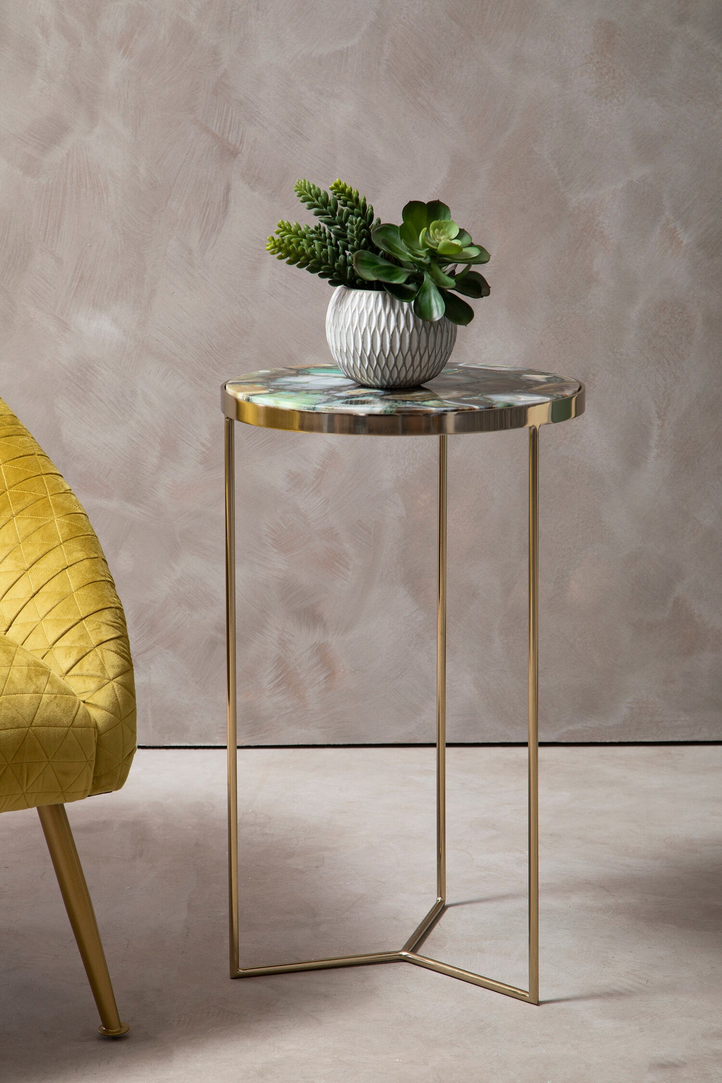 Helena Mid-Century Green Agate Round Side Table
