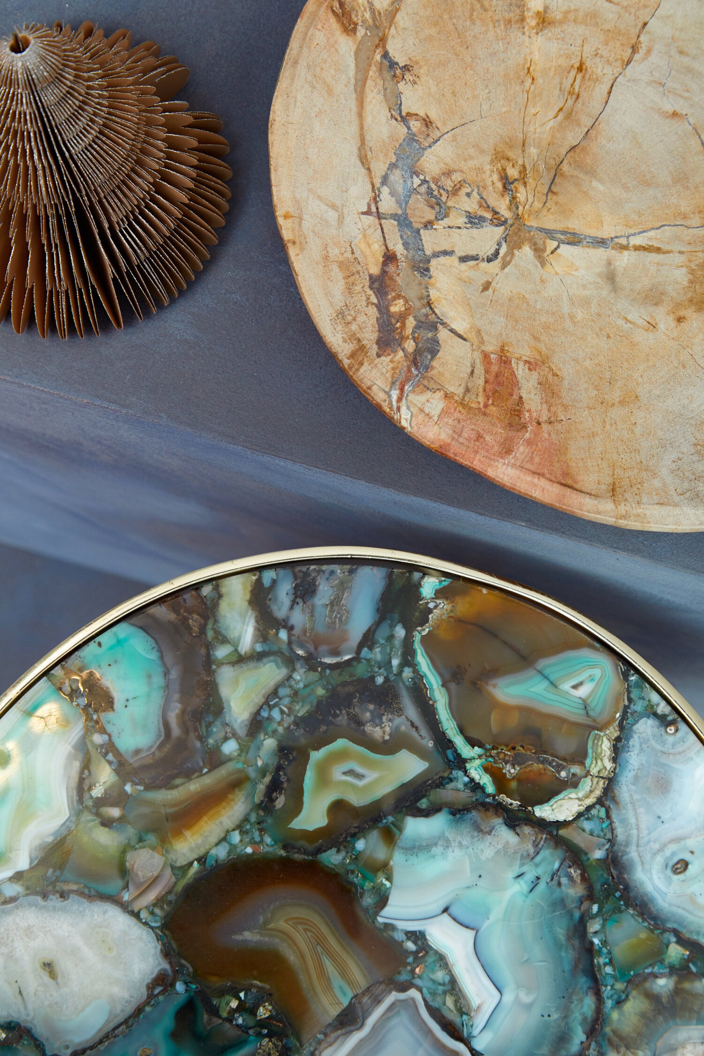 Helena Mid-Century Green Agate Round Side Table