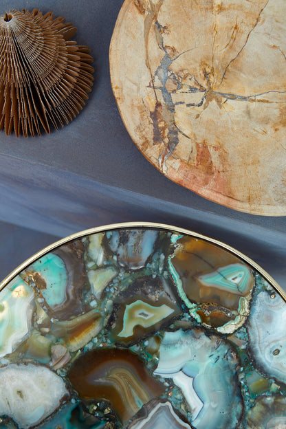 Helena Mid-Century Green Agate Round Side Table