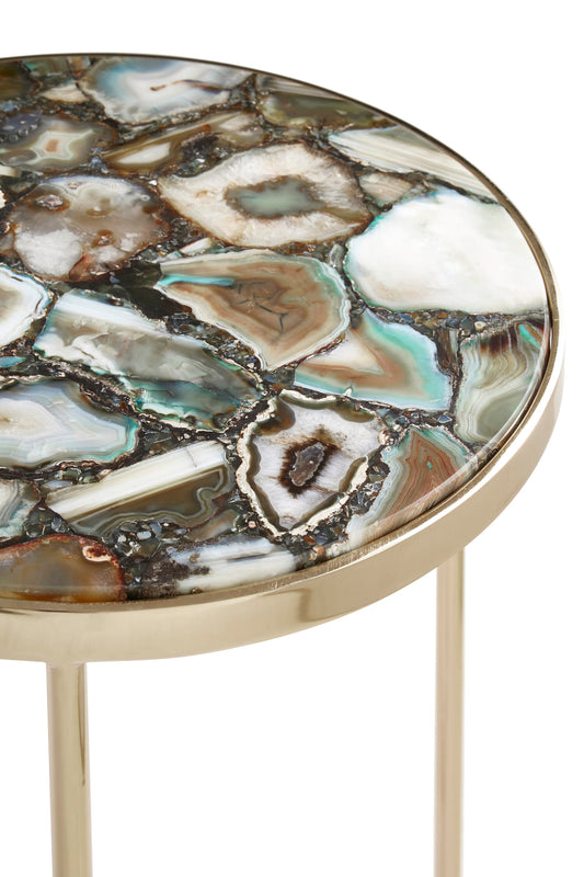 Helena Mid-Century Green Agate Round Side Table