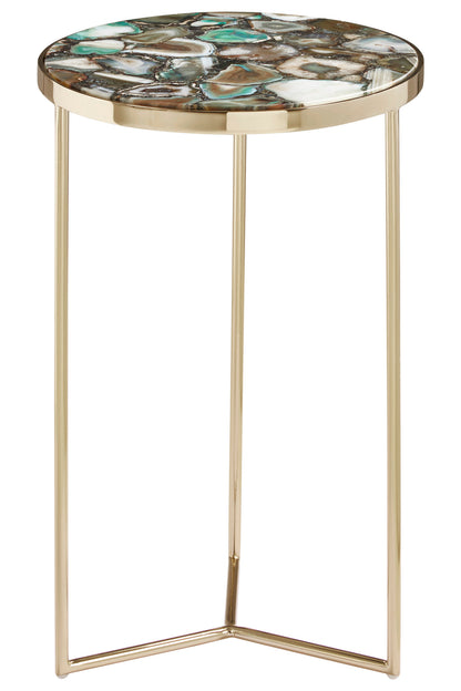 Helena Mid-Century Green Agate Round Side Table