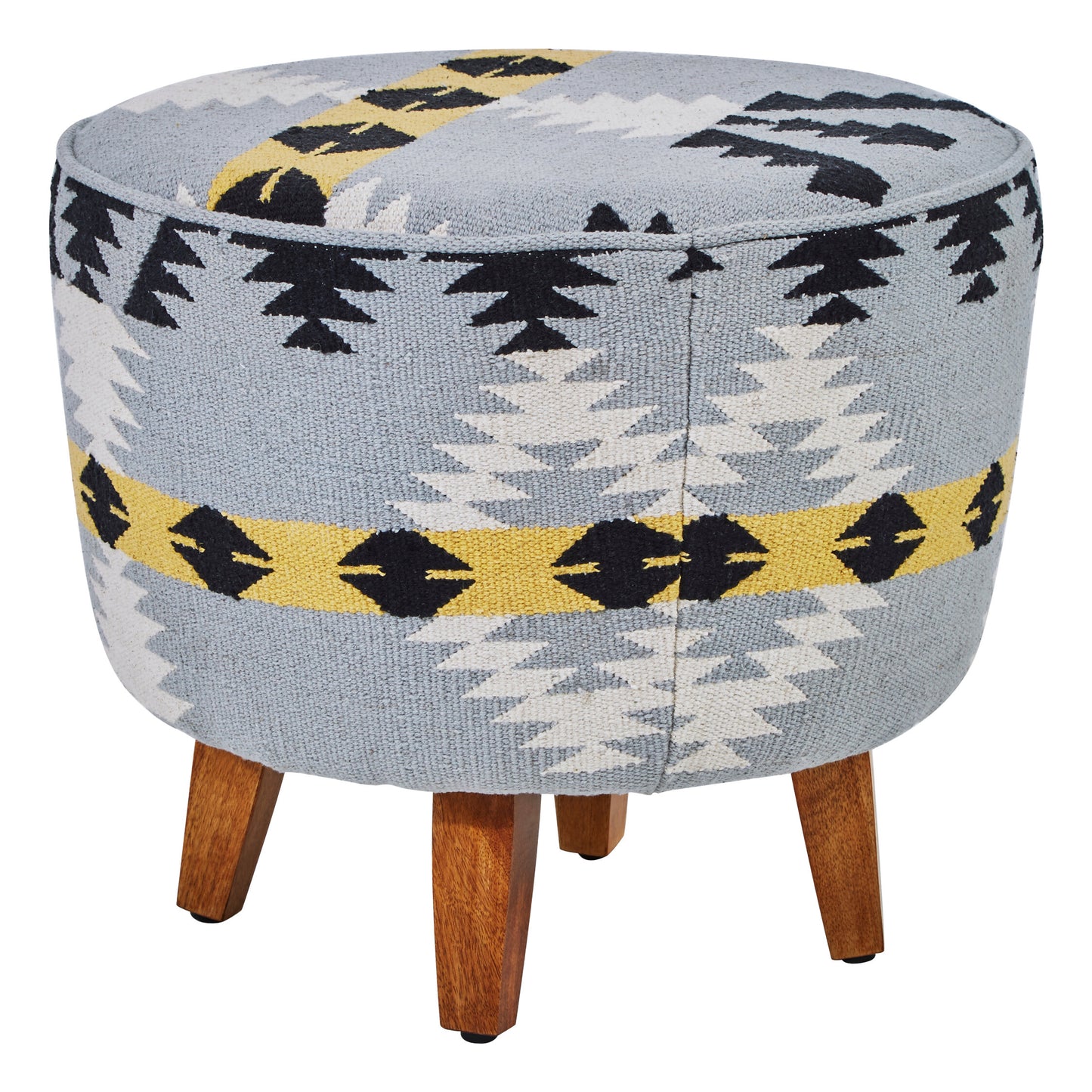 Azteca Kilim Mango Wood Round Footstool | Bali & Blue