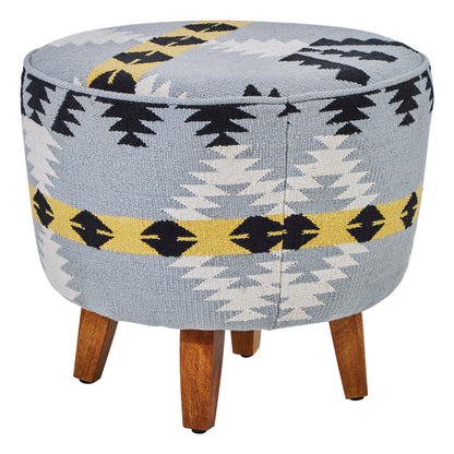 Azteca Kilim Mango Wood Round Footstool | Bali & Blue