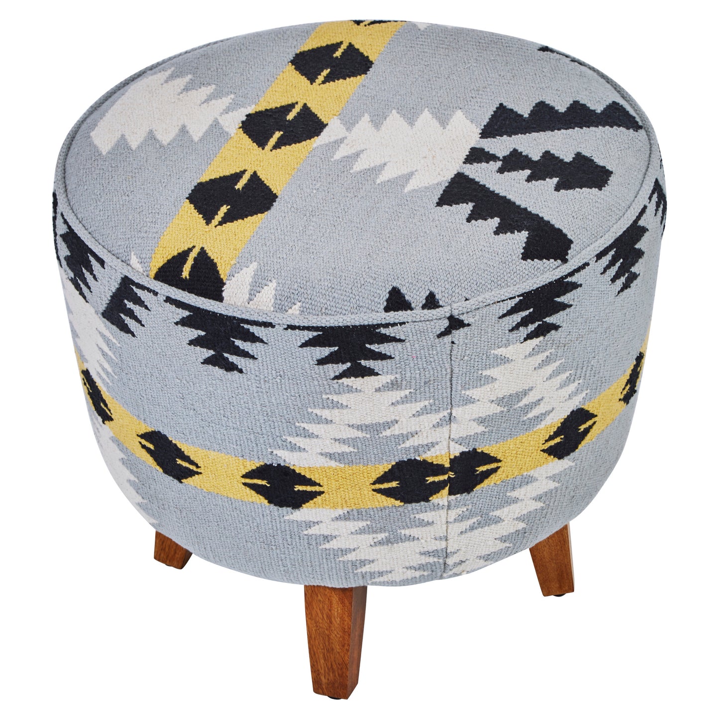 Azteca Kilim Mango Wood Round Footstool | Bali & Blue