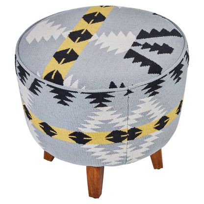 Azteca Kilim Mango Wood Round Footstool | Bali & Blue