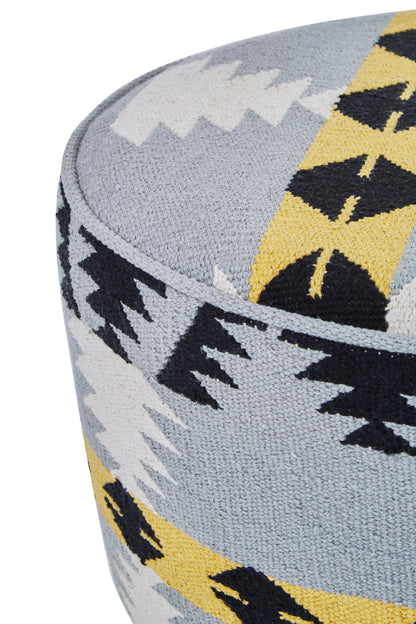 Azteca Kilim Mango Wood Round Footstool