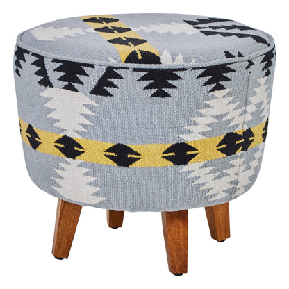 Azteca Kilim Mango Wood Round Footstool