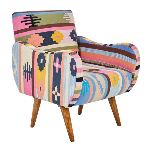 Azteca Multicolour Kilim Mango Wood Armchair | Bali & Blue
