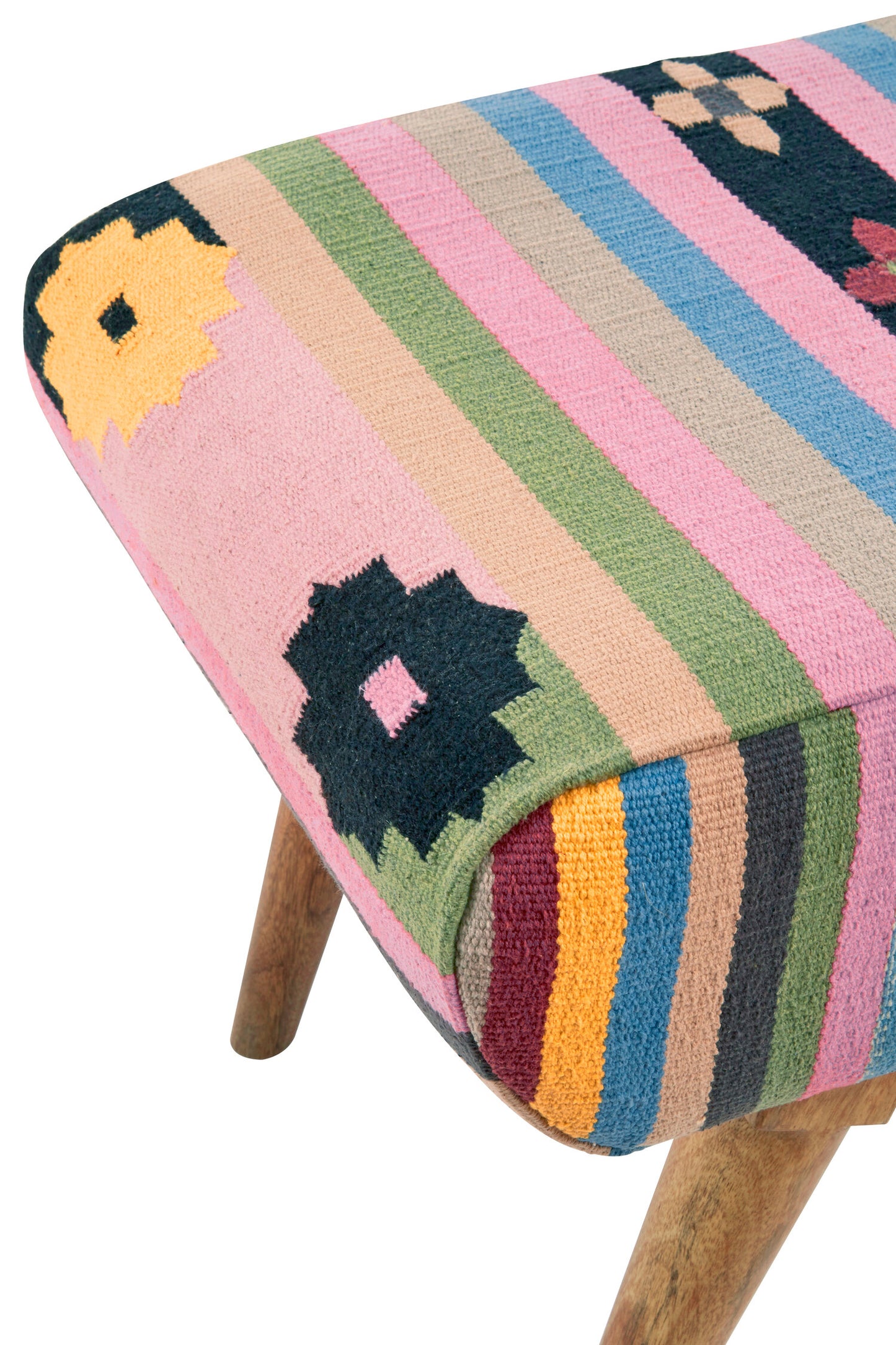 Azteca Multicolour Kilim Mango Wood Footstool