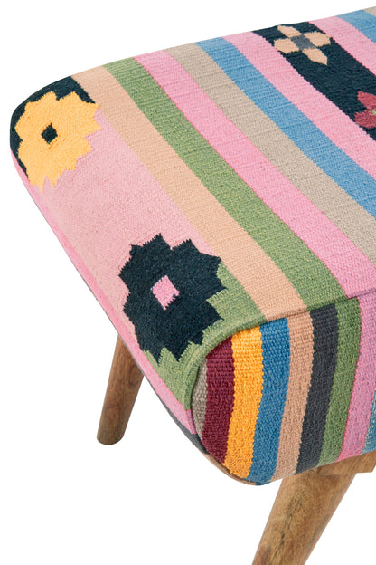 Azteca Multicolour Kilim Mango Wood Footstool