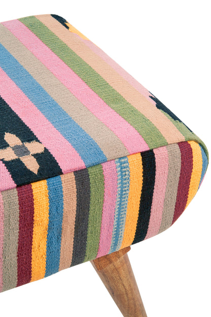 Azteca Multicolour Kilim Mango Wood Footstool