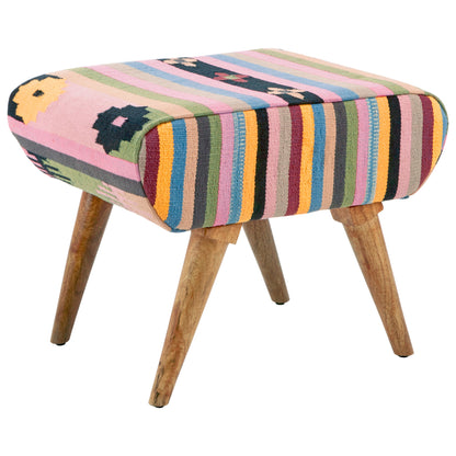 Azteca Multicolour Kilim Mango Wood Footstool