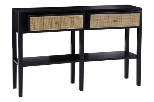 Corsica Black Rattan 2 Drawer Console Table | Bali & Blue
