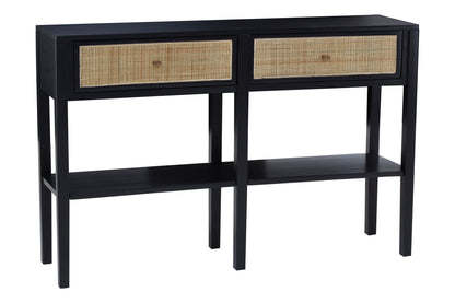 Corsica Black Rattan 2 Drawer Console Table