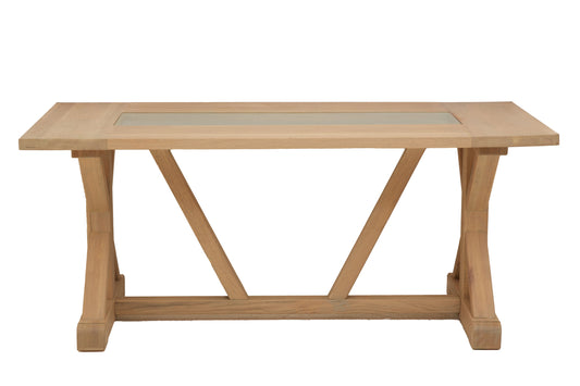 Austin Washed Grey Oak Wood and Glass Dining Table | Bali & Blue