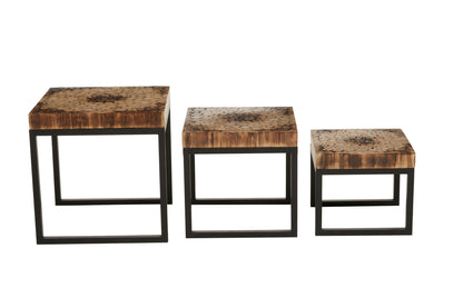 Bankok Mosaic Teak Wood Set Of 3 Nesting Tables