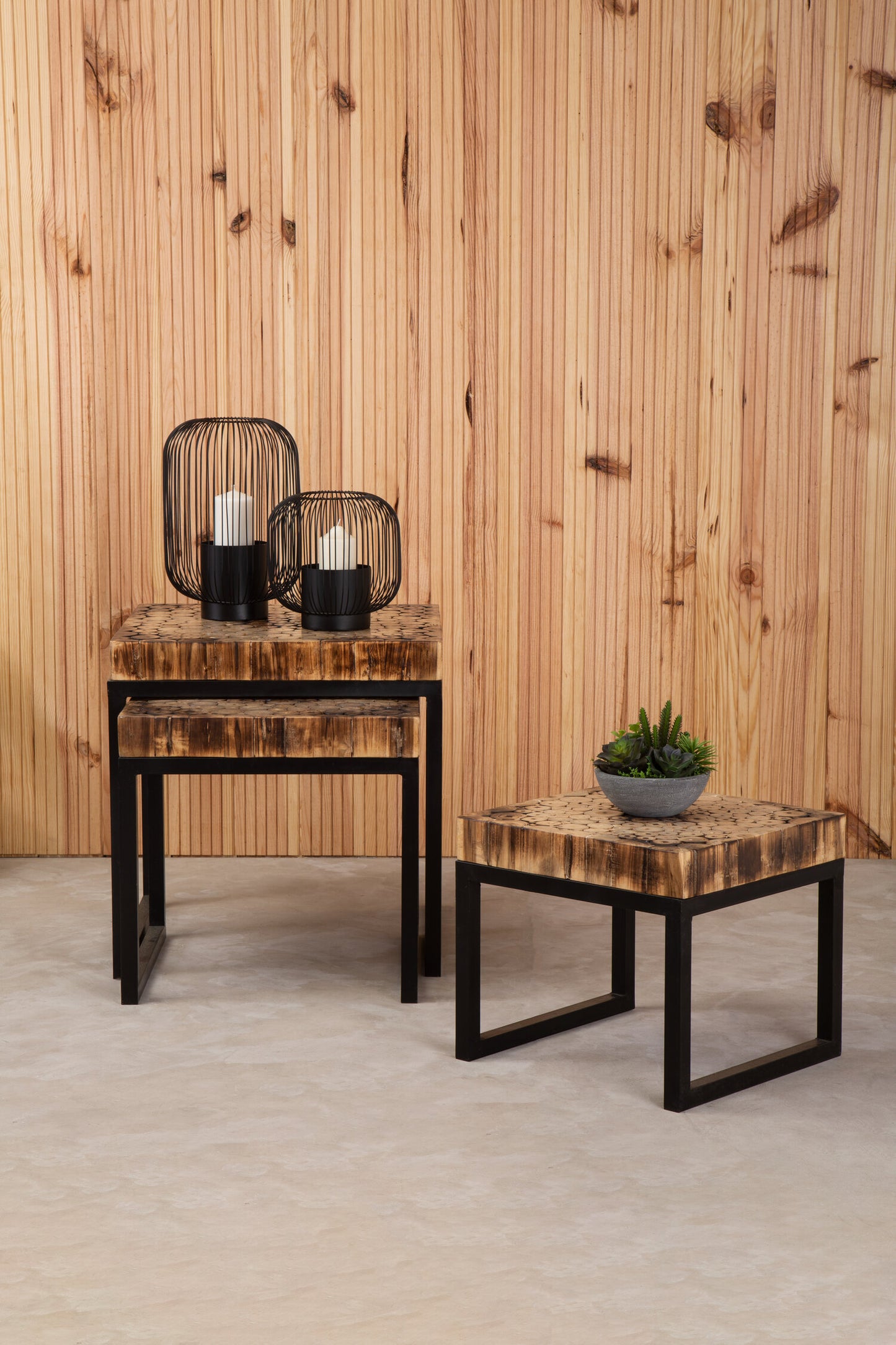 Bankok Mosaic Teak Wood Set Of 3 Nesting Tables
