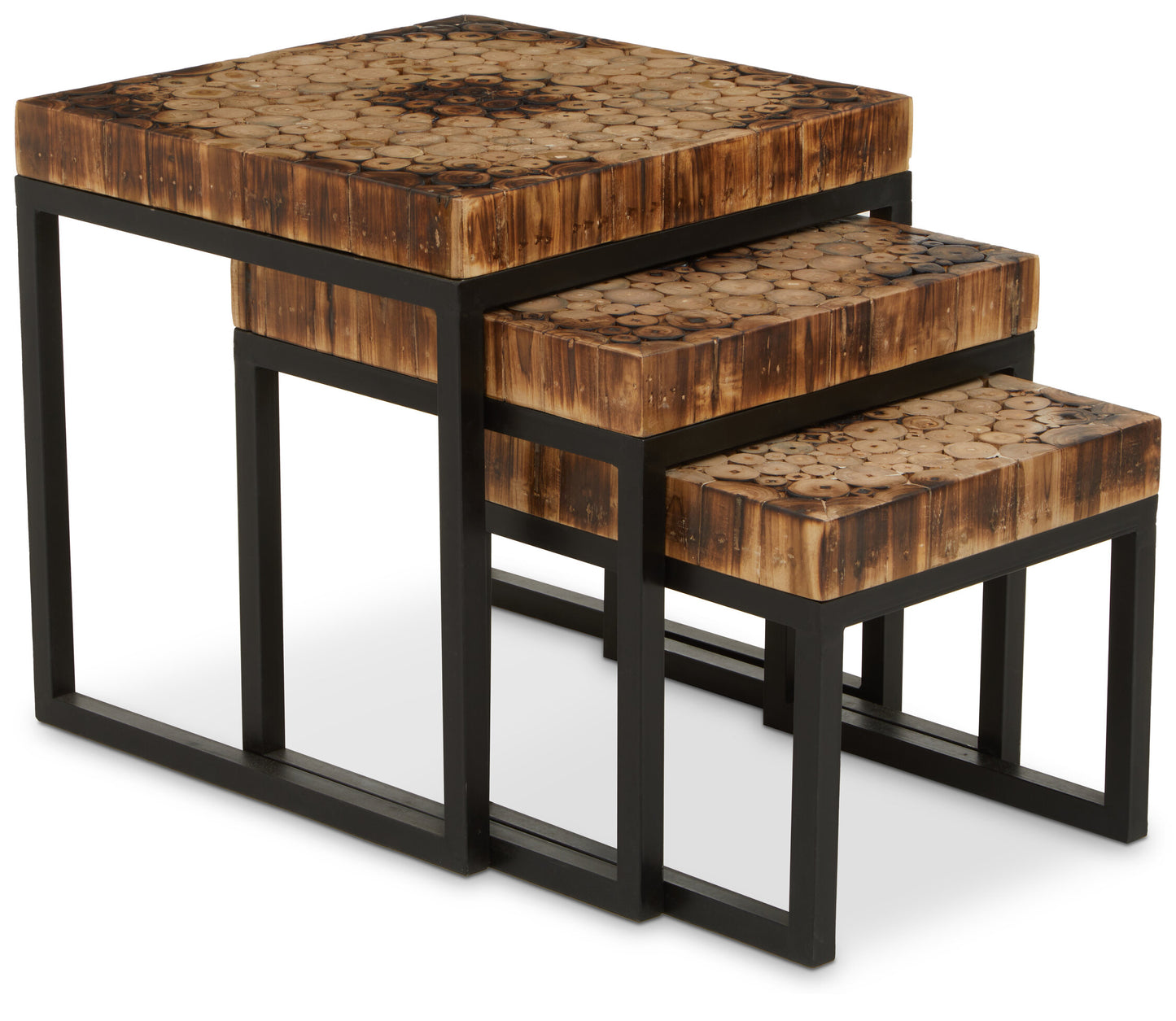 Bankok Mosaic Teak Wood Set Of 3 Nesting Tables