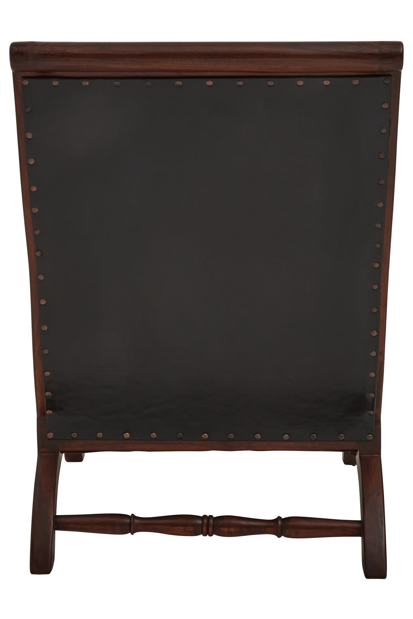 Lotus Genuine Black Leather and Teak Lounge Chair with Leg Rest
