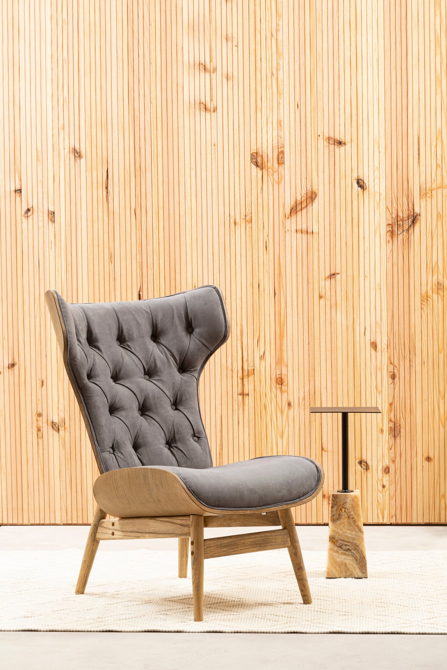 Stefan Grey Velvet Retro Chair Wing Back Chair