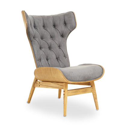 Stefan Grey Velvet Retro Chair Wing Back Chair