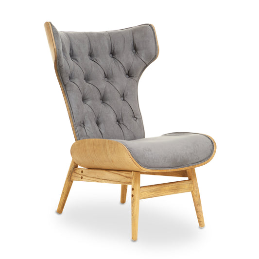 Stefan Grey Velvet Retro Chair Wing Back Chair