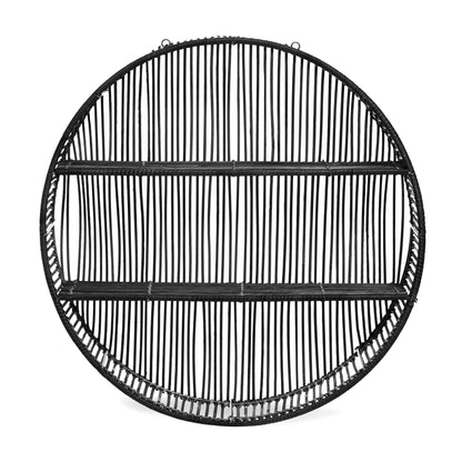 Congo Large Black Rattan Wall Shelf