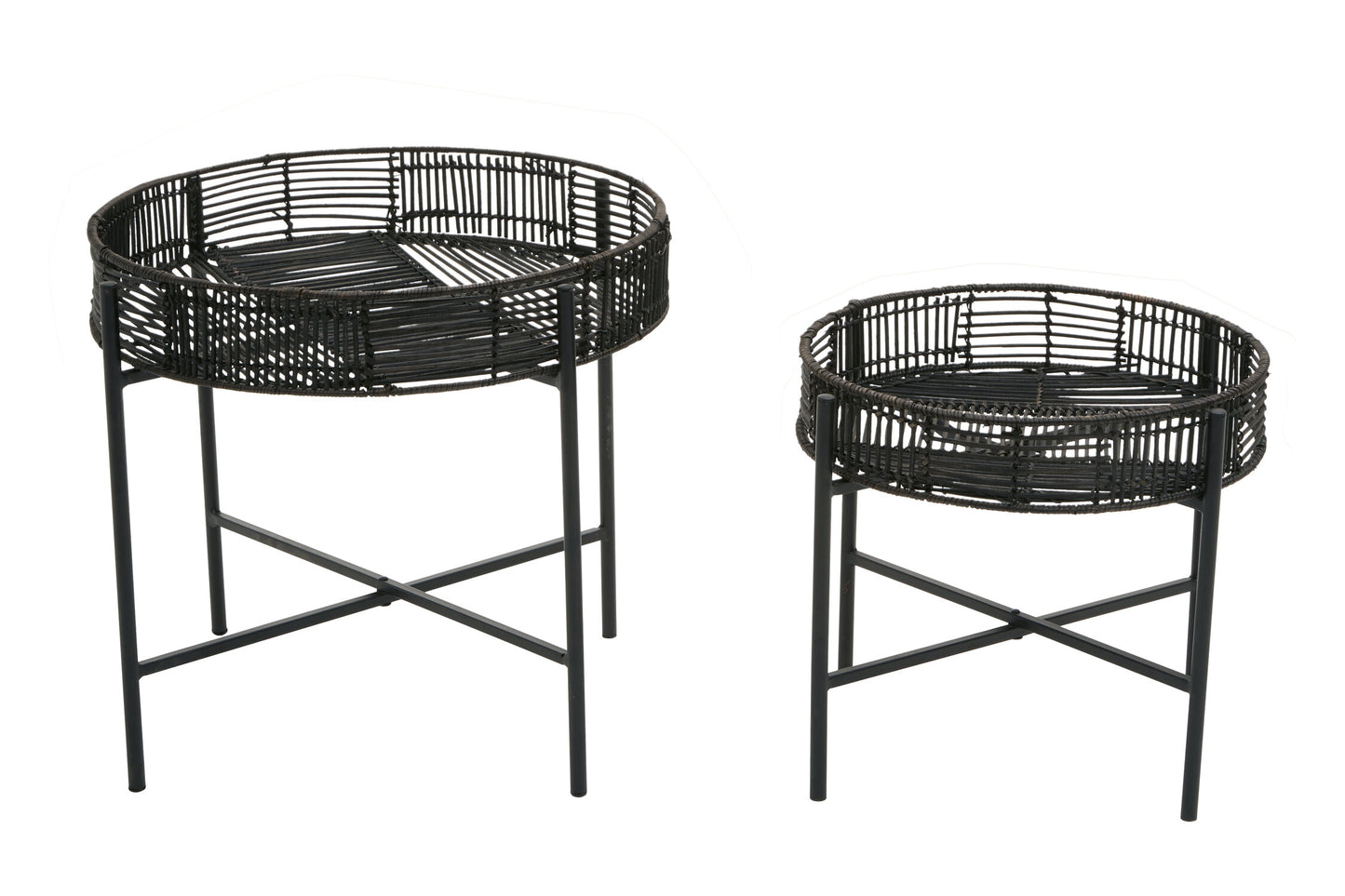 Congo Set Of 2 Black Rattan Side Tables
