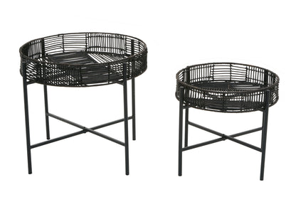 Congo Set Of 2 Black Rattan Side Tables
