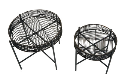 Congo Set Of 2 Black Rattan Side Tables