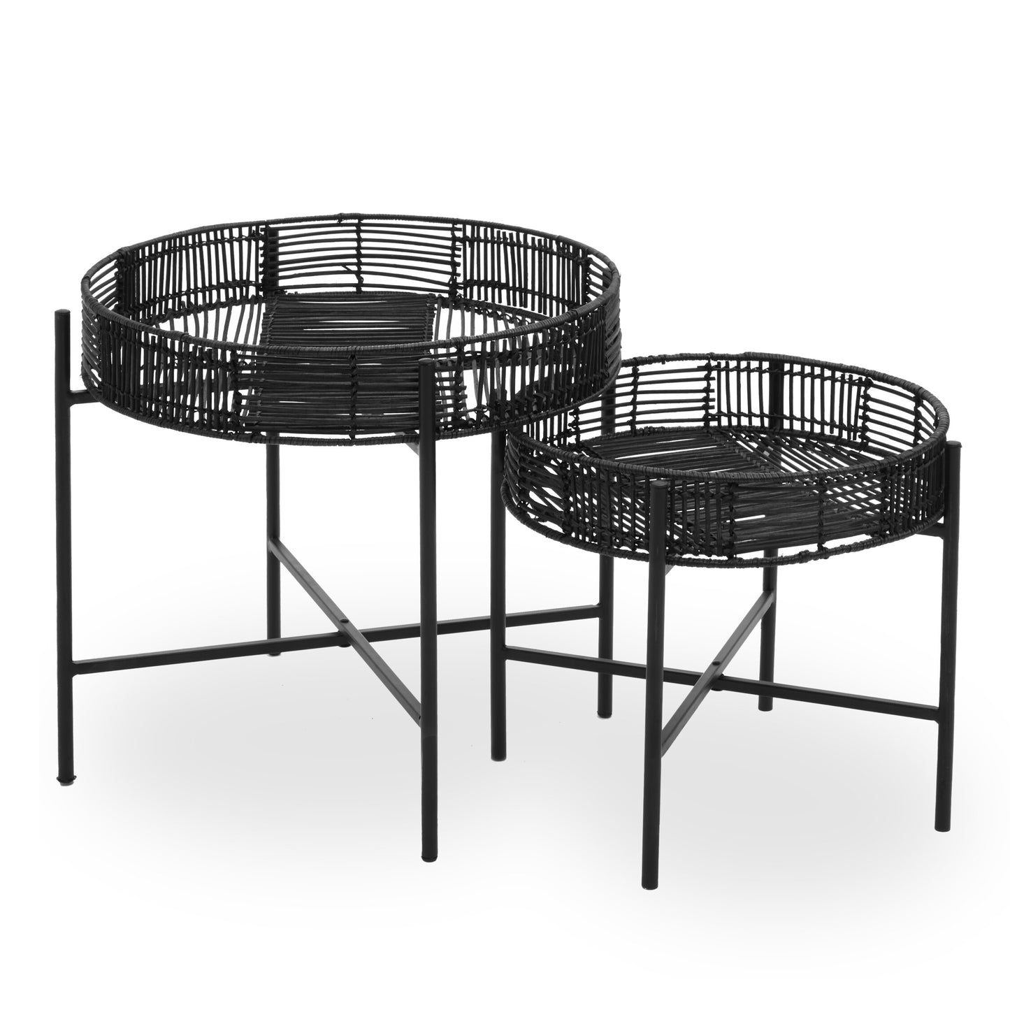Congo Set Of 2 Black Rattan Side Tables