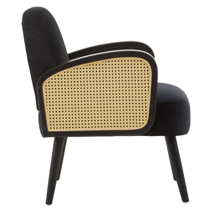 Ballo Black Velvet and Rattan Armchair
