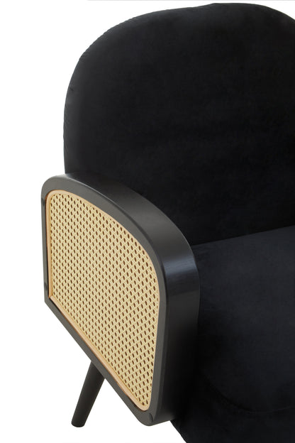 Ballo Black Velvet and Rattan Armchair