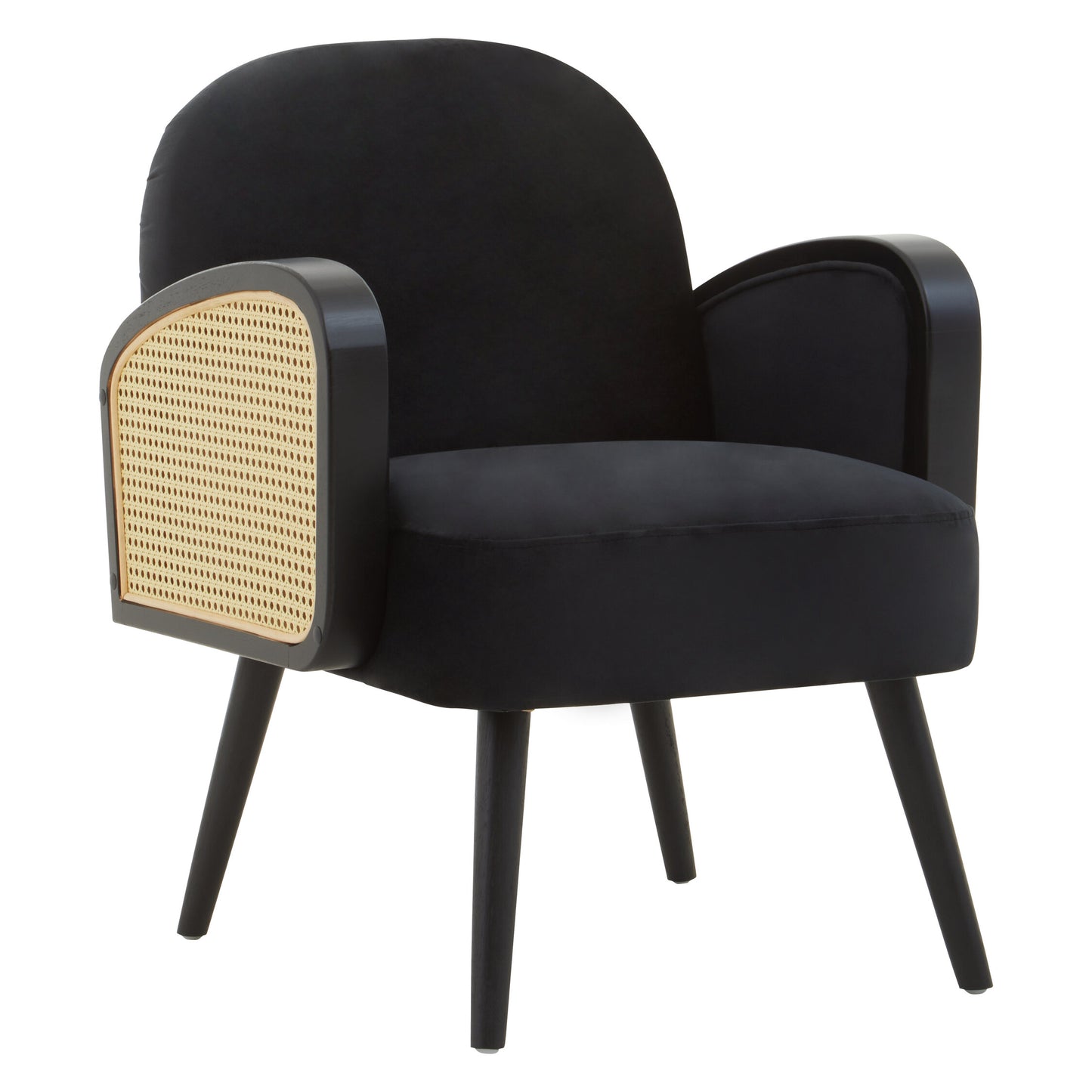 Ballo Black Velvet and Rattan Armchair