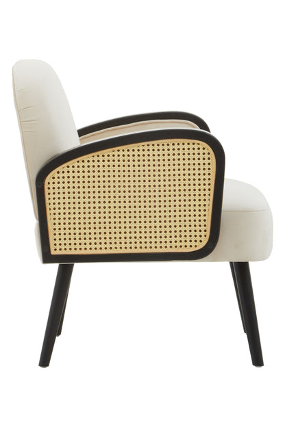 Ballo Cream Velvet and Rattan Armchair