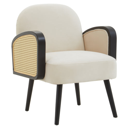 Ballo Cream Velvet and Rattan Armchair