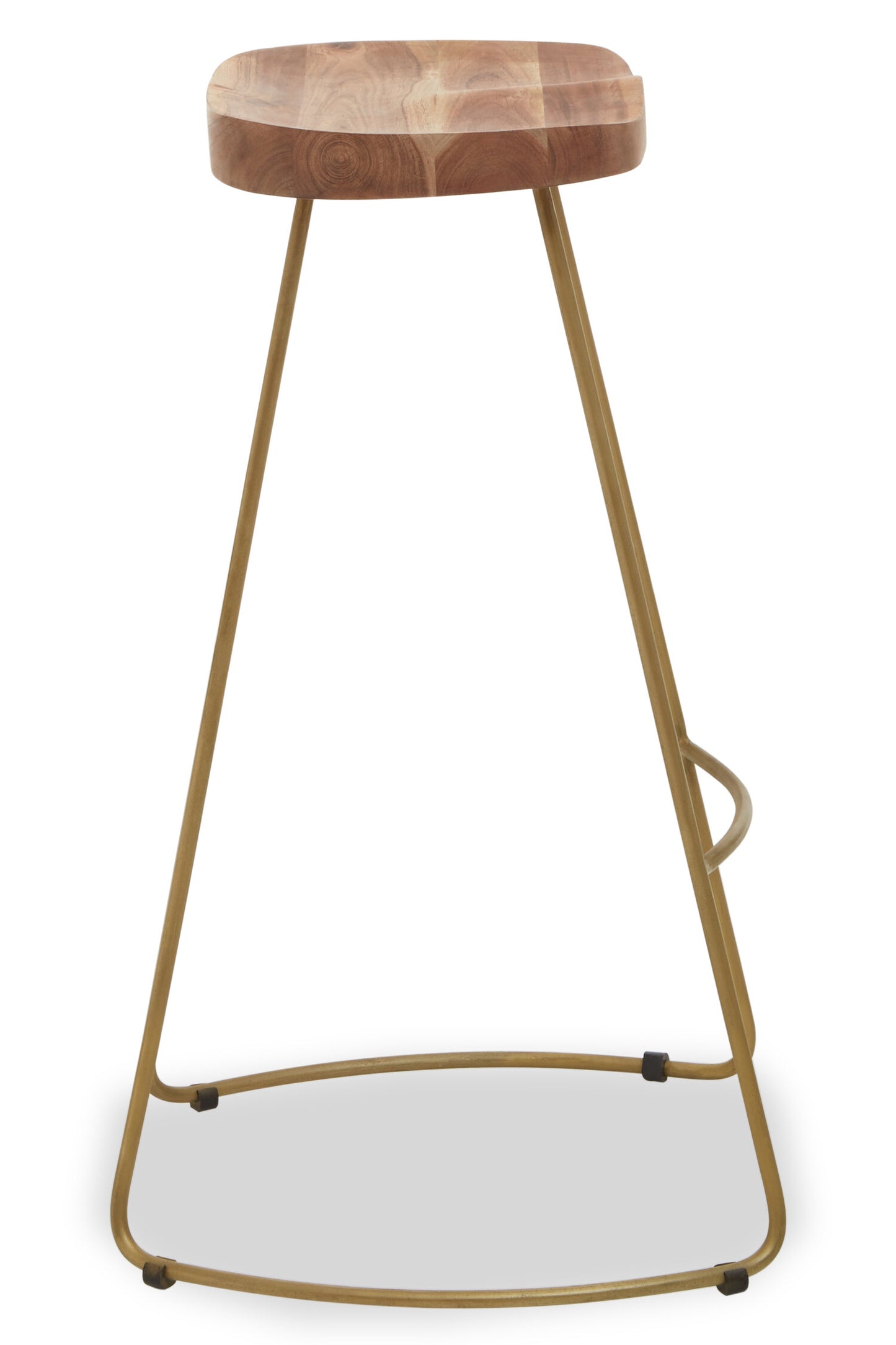 Jersey Acacia Wood and Antique Brass Bar Stool