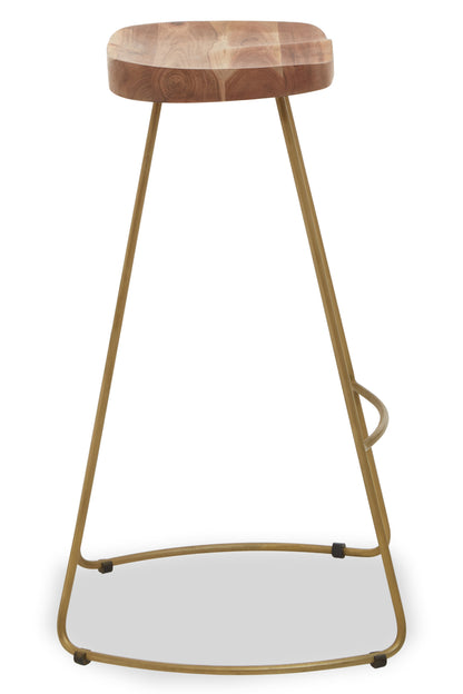 Jersey Acacia Wood and Antique Brass Bar Stool