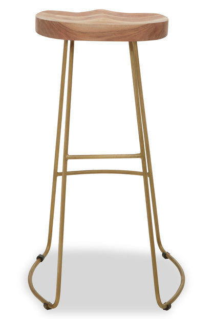 Jersey Acacia Wood and Antique Brass Bar Stool